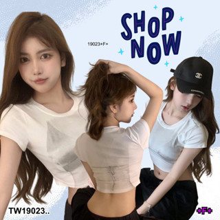 TwinsShopVip💗พร้อมส่ง TW19023 เสื้อครอป ลายบรา แขนสั้น ..