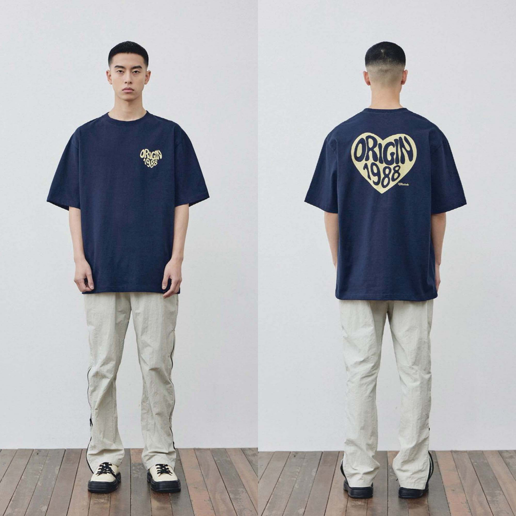 FLMNT Oversized HEART T shirts - NAVY / BLACK