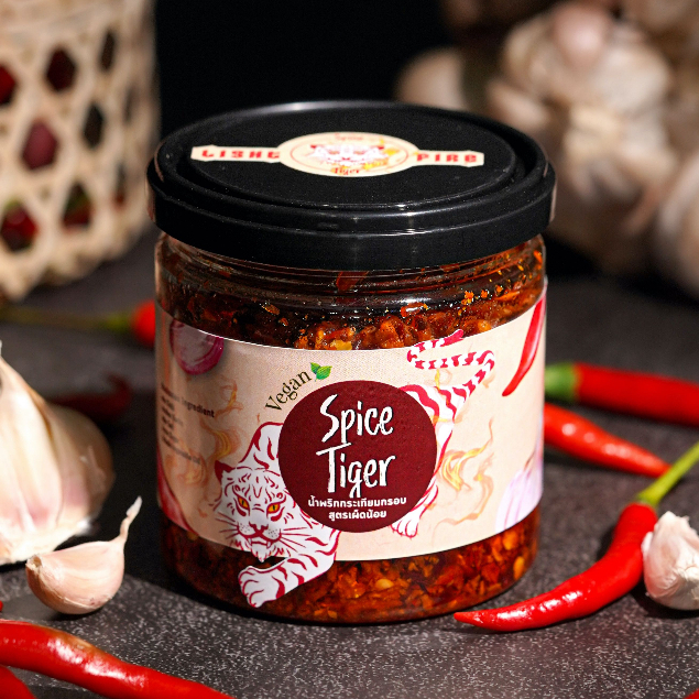 สูตรเผ็ดน้อย ขลุกขลิก Light  ลดเผ็ด50% Spice Tiger น้ำพริกกระเทียมกรอบ Vegan ไม่มีส่วนผสมของหมู น้ำพ