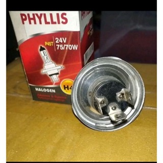 หลอดไฟหน้าH4 ขากลม24v.75/70w PHYLLIS