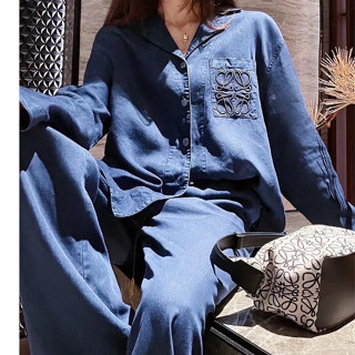 LOEWE DENIM SET ชุดเซต ชุดเซท เสื้อเชิ๊ต เสื้อเชิ้ต ผ้ายีนส์ + กางเกงขายาว โลเอเว่