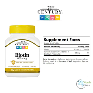 [ พร้อมส่ง] 21st Century , Biotin (ไบโอติน) 800 mcg / 5,000 mcg /10,000 mcg