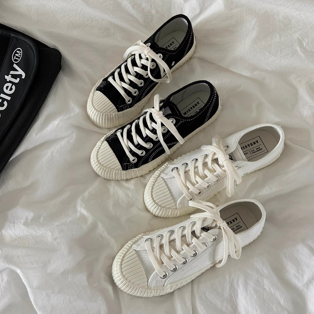 ลดล้างสต็อก size:35-44 รองเท้าผ้าใบขอบบิสกิต (Mistery) แนวสตรีท สไตล์วินเทจ