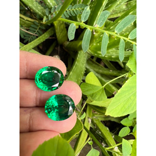 Lab emerald  oval 9x11 mm 2 pieces Hardness Mohs acale 7