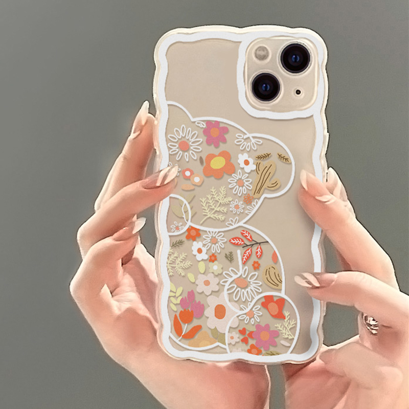 เคส For iPhone x xr 11 12 13 14 xr 13 pro 14promax 7 8 plus SE 14pro มือถือ หมีดอกไม้ กันกระแทก ลายกระต่ายน้อย สีชมพ