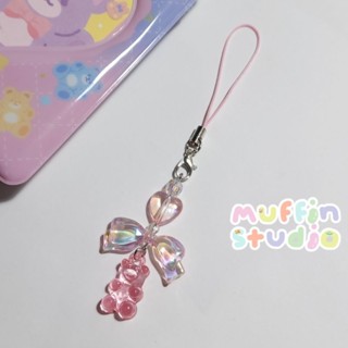 Pinky jelly bear Keychain​ พวงกุญแจ​ลูกปัด​ สาย​ห้อย​โทรศัพท์​ รุ่นสีชมพูจี้หมี