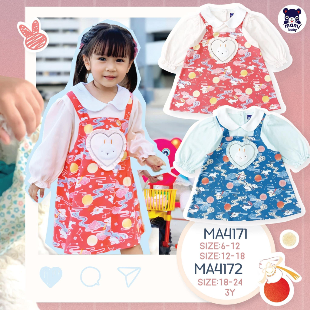 Mami Baby ชุดเดรสลูกสาว Nippon Bunny ชุดกระโปรงเด็กผู้หญิง 6-12M 12-18M 18-24M 3Y