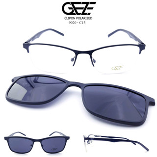 กรอบแว่นสายตา GEZE Clip-On รุ่น 9020-C13 เต็มกรอบสีดำ คลิปออนแม่เหล็ก เลนส์กันแดด Polarized