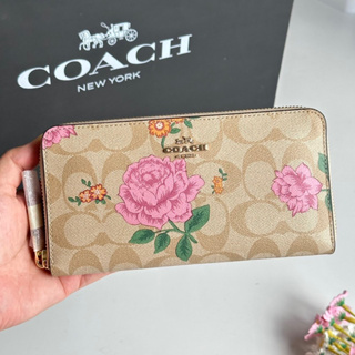 (ผ่อน0%) กระเป๋าสตางค์ ACCORDION ZIP WALLET IN SIGNATURE CANVAS WITH PRAIRIE ROSE PRINT (COACH 2859) ซิปรอบ ลายซี ดอกไม้