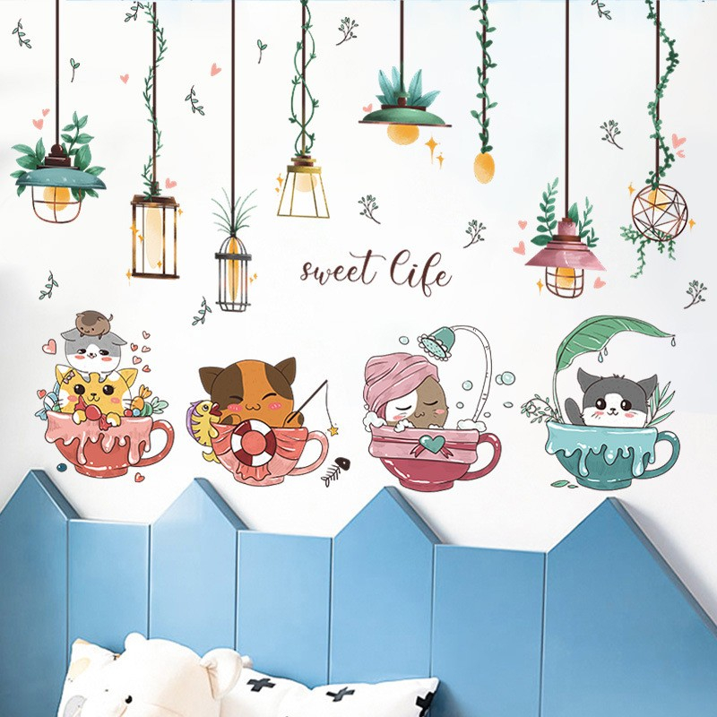 สติ๊กเกอร์ลายแมว การ์ตูน สําหรับติดตกแต่งผนังห้อง ตกแต่งห้องเด็ก สติ๊กเกอร์ติดผนัง ห้องเรียน MG9135