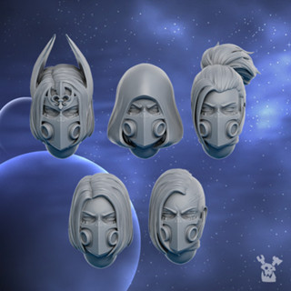 Silver Moon Daughters - Heads -3d print miniature boardgame model war game - DakkaDakkaStore