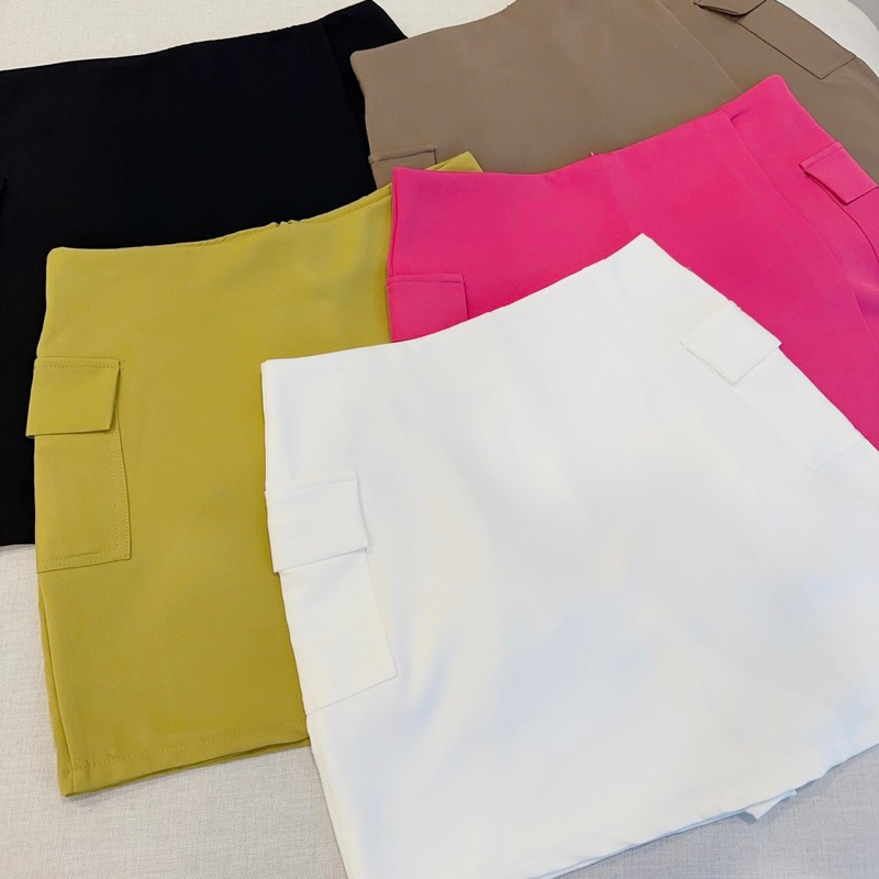 Mesa closet - กระโปรงสั้นเอวสูงซิปหลัง Baggy (S-6XL) - Mesave