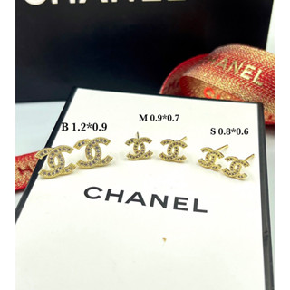 ต่างหูเพชร CZ CC Chanel ชาแนล ก้านเงิน