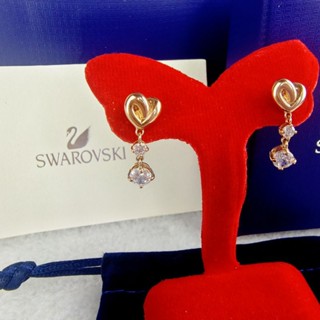 ต่างหูหัวใจ Swarovski แท้ เงินแท้ 925 ชุบทอง 14K