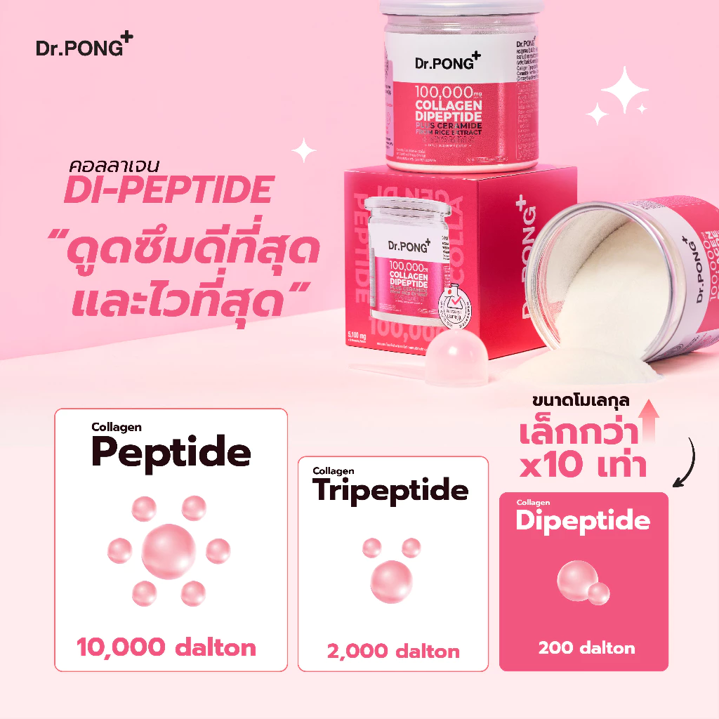 [ช้อปครบ รับฟรี]  Dr.PONG 100,000 mg Collagen Dipeptide Plus Ceramide from Rice Extract and VitaminC คอลลาเจน ไดเปปไทด์ thumbnail 8