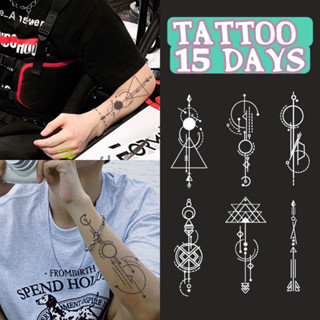 DY-015 15 DAYS แทททู 15 วัน 1 แผ่นมี 6 ลาย ตัดแบ่งติดได้ ติดด้านที่ลอกแผ่นพลาสติก ระยะแรกลายจะยังไม่ขึ้น ต้องใช้เวลา