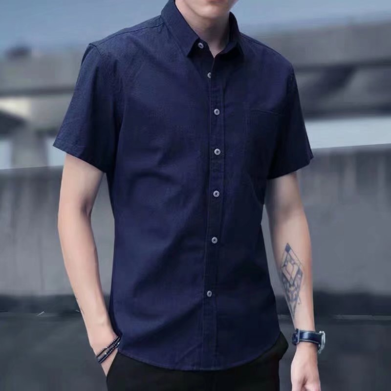 เสื้อเชิ้ตผู้ชายแขนสั้นสีพื้น สไตล์เกาหลี ส่งจากไทย พร้อมส่ง