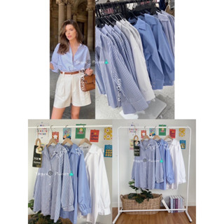 เชิ้ตมาใหม่ เชิ้ต oversize สาวอวบ ลายริ้วผ้าcottonลินิน