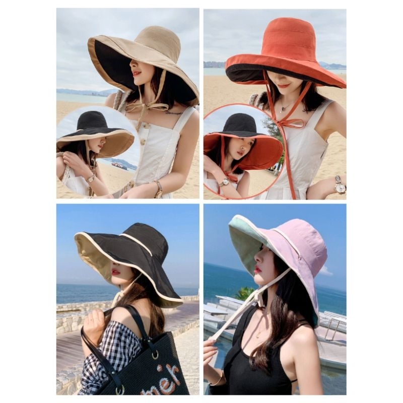 ฺB037 [พร้อมส่งจากไทย] หมวกบักเก็ต ปีกกว้าง สำหรับผู้หญิง