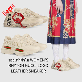 ใหม่รองเท้าหญิงคลาสสิกของ Gucci รองเท้าผ้าใบ WOMENS RHYTON GUCCI LOGO LEATHER SNEAKER