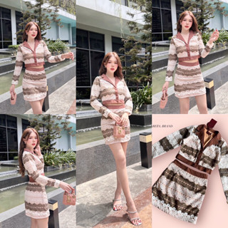 ❌พร้อมส่งS-4XL❌ป้าย Arabella เซ็ท2ชิ้นลูกไม้สีทูโทน เสื้อคอปกแขนยาว+กระโปรงสั้นทรงเข้ารูป สวยน่ารักมาก ลูกไม้หนาๆแน่นๆ