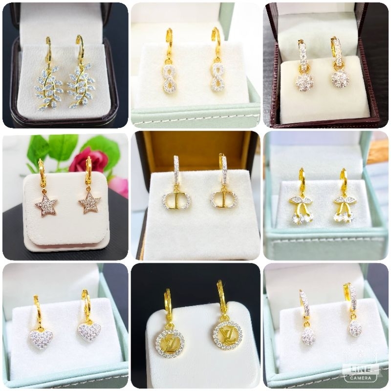 0 ต่างหูหุ้มด้วยทอง24kประดับเพชร #ไม่ลอกไม่ดำไม่แพ้