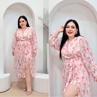 Plus size จั้มสาวอวบ ลายดอกไม้ รุ่นบิลลี่ตัวยาว (K9) 100KG