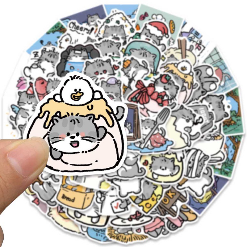 พร้อมส่ง สติ๊กเกอร์น้องแมว 60 ชิ้น สติ๊กเกอร์ไดคัท PVC กันน้ำ สติ๊กเกอร์การ์ตูน