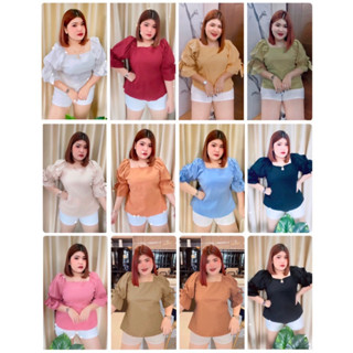 เสื้อผ้าฝ้ายลินิน สีพื้น รุ่นแขนโบว์ สม็อคหลัง อก 38-44" นิ้ว