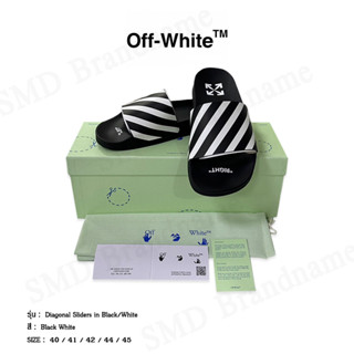 Off-White รองเท้าแตะ รุ่น Diagonal Sliders in Black/White Code: OMIC011C99MAT0021061