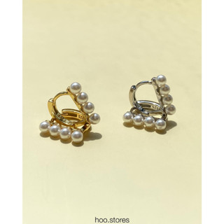 [all silver 925] hoo.stores Pearl Line Hoop (18k Gold/ Rhodium plated) ต่างหูห่วงเงินแท้ s925 ท้ังชิ้น ต่างหูห่วงมุก