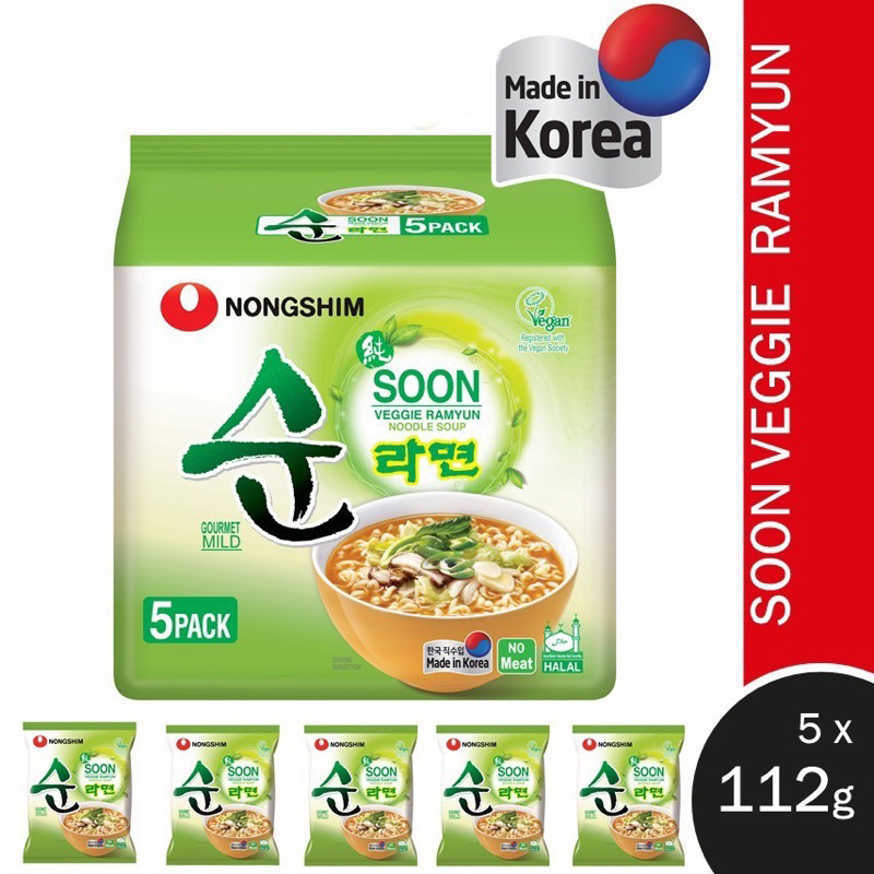 NongShim Soon Veggie Ranyum 112gx5packs (CONTAINS EGG)(HALAL)