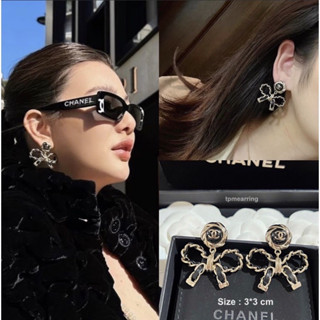 ต่างหูโบว์ดำ CC งานสวย Chanel ก้านเงิน ชาแนล