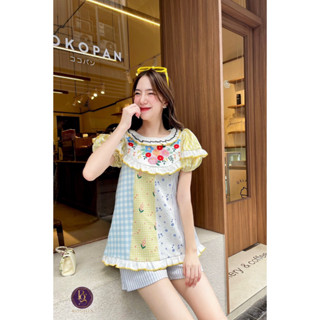 ราคาถูกที่สุด!! Boniga(โบนิก้า) Set เสื้อ+กางเกง งานปัก ผ้าสลับสีสลับลาย