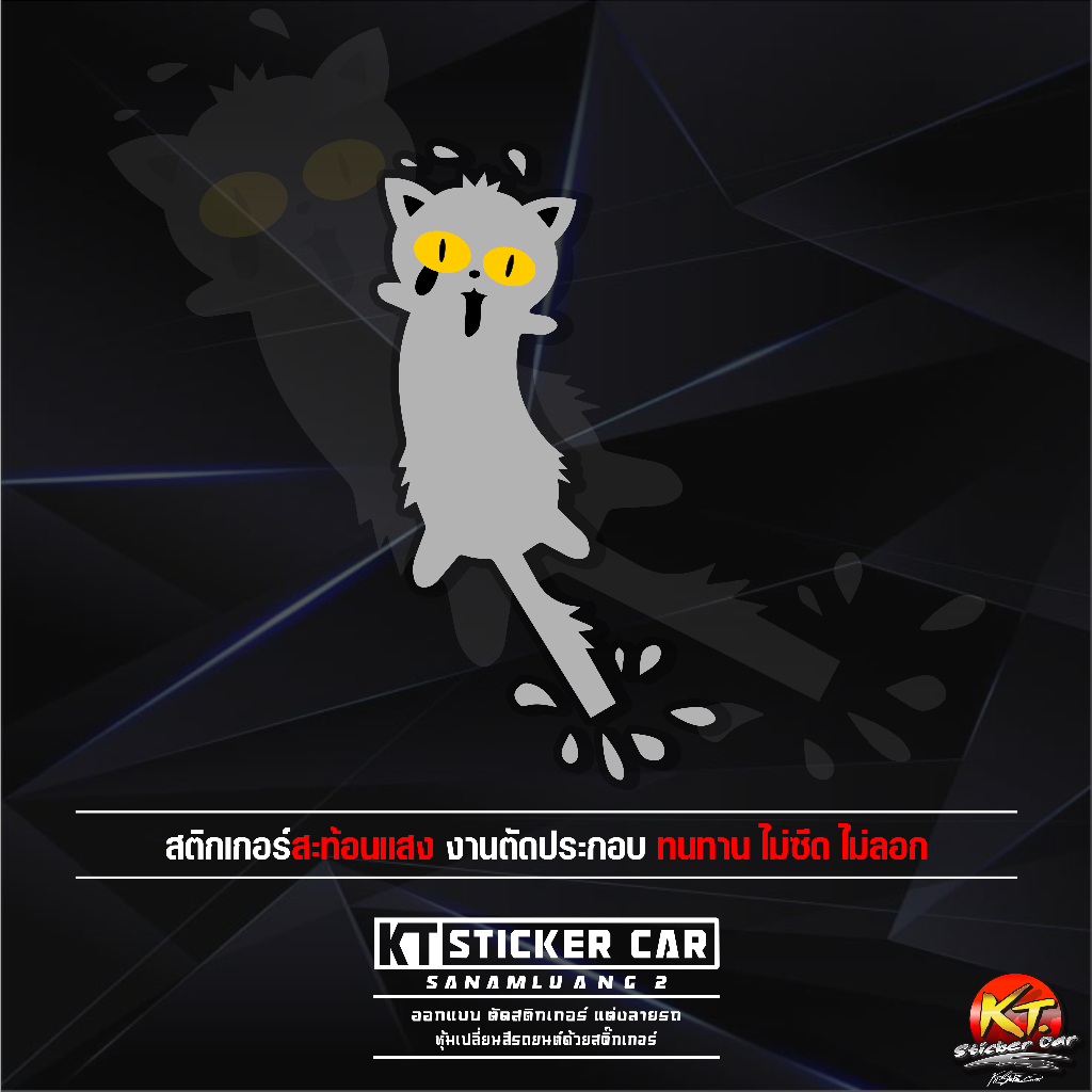 Sticker''สติ๊กเกอร์แมวเกาะรถC3'' แบบตัดสะท้อนแสง พร้อมส่งค่ะ