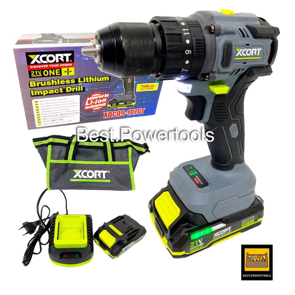 (SERIES 9)XCORT สว่านกระแทกมอเตอร์บลัเลส 21V ขนาด 10 มม. สว่านไร้สายเจาะปูน แรงบิด 70 NM. โมเดลใหม่ 