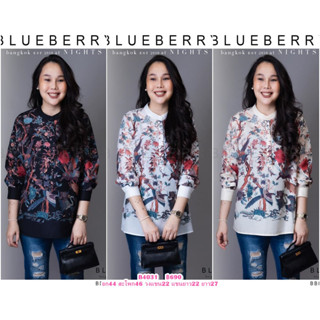 (อก46) B4031 BLUEBERRY NIGHTS เสื้อเชิ้ตยาว คอจีนแขนยาว กระดุมครึ่งตัว ผ้าโพลีเอสเตอร์อัพเกรด พิมพ์ลายคมชัดสวยเป๊ะ อัพ