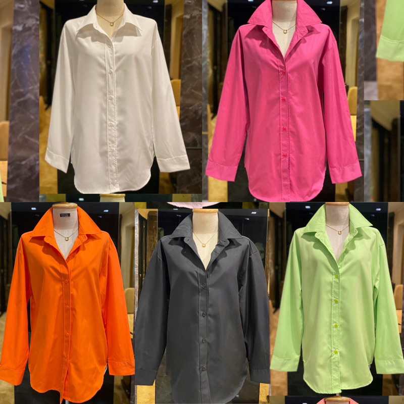sale Cotton basic shirt เสื้อเขิ้ต กระดุมหลัง ฟรีไซส์ คอปก แขนยาว ใส่ทำงาน เที่ยว