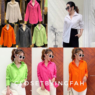 Cotton basic shirt เสื้อเขิ้ต กระดุมหลัง ฟรีไซส์ คอปก แขนยาว ใส่ทำงาน เที่ยว