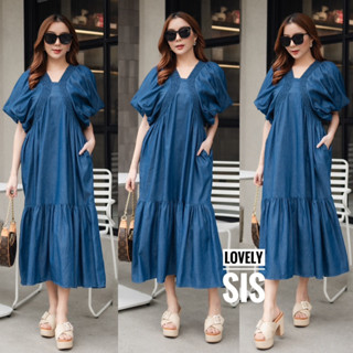 🌈🌿🌸🌼🌺💙🇰🇷Jeans Balloon Sleeve Maxi Dress