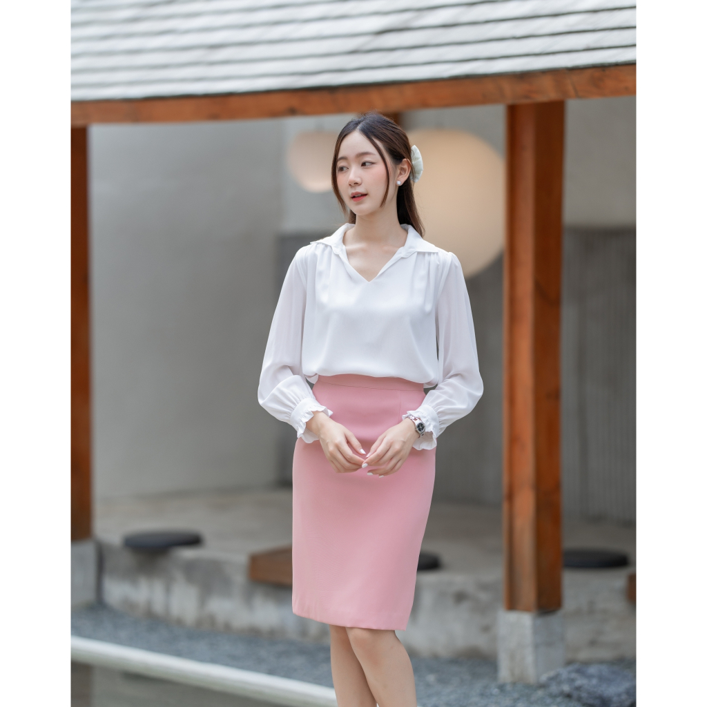 Monika blouse เสื้อชีฟอง ทรงเสื้อสุภาพ คอปก แขนยาวเรียบร้อย ใส่ทำงาน / สมัครงานได้เลย