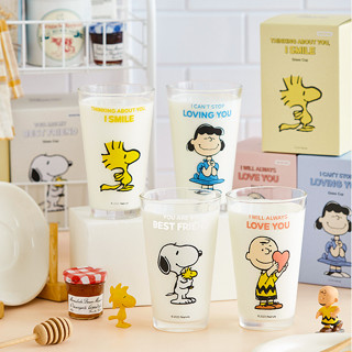 ( พร้อมส่ง ) Peanuts Glass Cup 450ml. แก้วน้ำ มี 4 ลาย