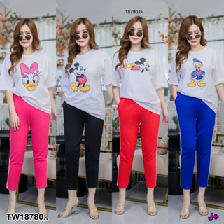 J18780 Set #สาวอวบ 2 ชิ้น เสื้อยืดลายการ์ตูน +กางเกงขายาว Set #Chubby girl 2 pieces. Cartoon pattern t-shirt + trousers.