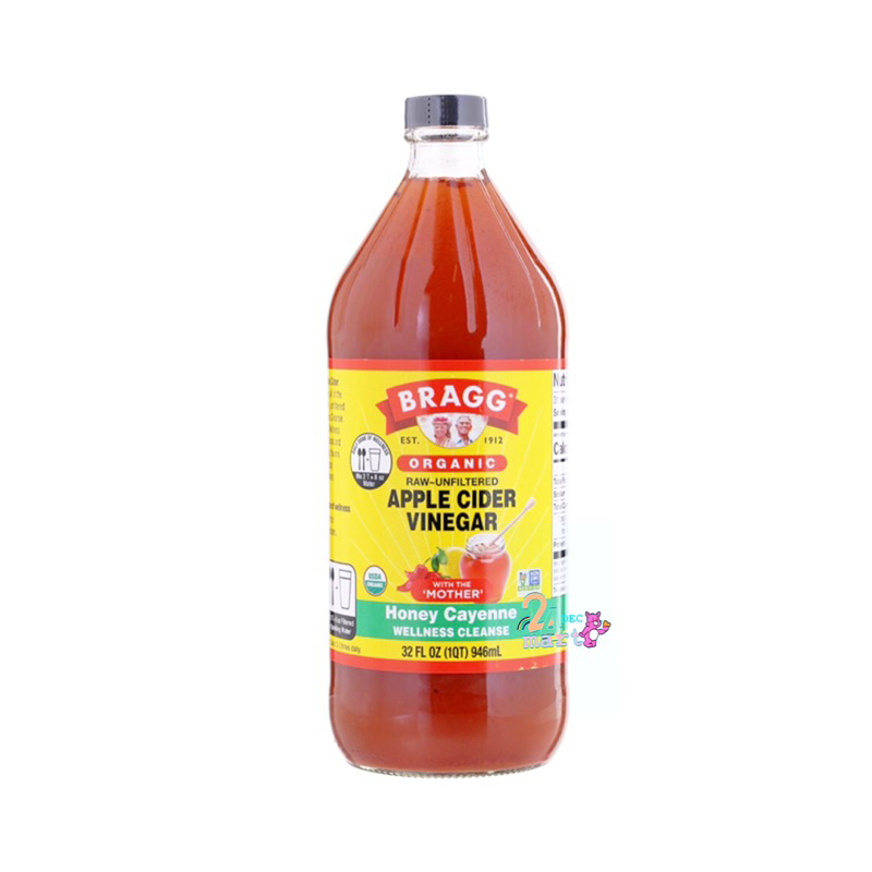 Bragg 🇺🇸 น้ำส้มสายชูหมัก ผสม น้ำผึ้ง และ พริก Raw Oganic Apple Cider Vinegar Honey Cayenne 946ml แอปเปิ้ลไซเดอร์ ACV