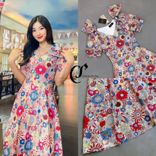 ราคาถูกที่สุด!! Crystals 847 Mix-Flower Ribbon MaxiDress