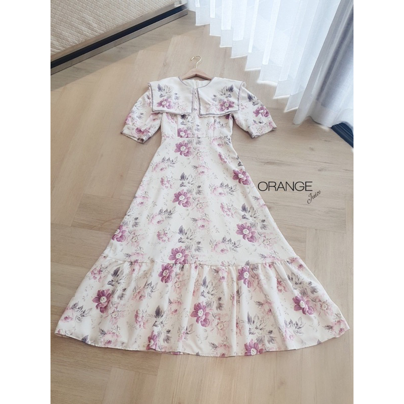 🧡พร้อมส่ง S-4XL🧡ป้าย Orange Juice💕เดรสยาว เดรสพิมพ์ลายดอกไม้ แต่งคอปกน่ารักๆ - รูปที่ 6