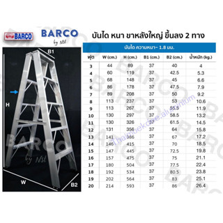 บันไดอลูมิเนียม BARCO (ขึ้น-ลงได้ 2ทาง) ขนาด 7-12 ขั้น หนา 1.8 มม.รับน้ำหนักได้ 150 กก.จัดส่งฟรีทั่วประเทศ!