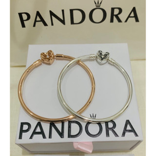 Pandora limited heart &amp; butterfly bangle rosegold, silver size17, 19 แท้100% ราคาดีมากกกค่ะ