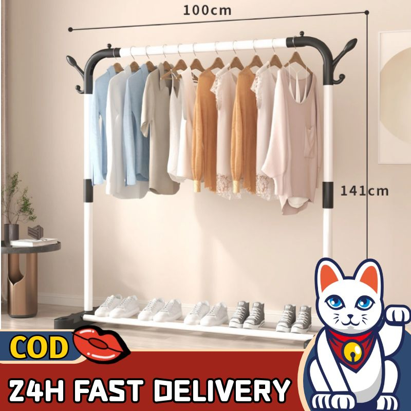 Lucky มีพร้อมส่ง ราวแขวนเสื้อผ้าพร้อมที่แขวนหมวกและเสื้อโค๊ท หลายขนาด