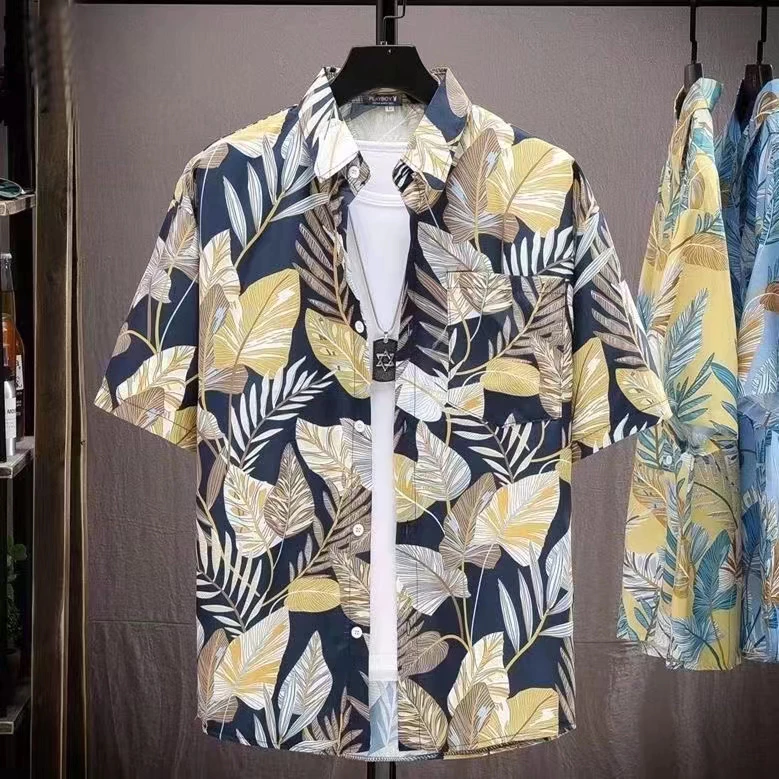 เสื้อฮาวายชาย แขนสั้น ลายดอก ผ้านิ่ม สไตล์เกาหลี thumbnail 7